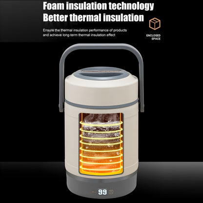 2.0L 304 Food Grade Insulated Lunch Box Electric Thermostat Lunch Bucket, CN Plug, Color: Temperature Display Beige Power Cord by bashfashion