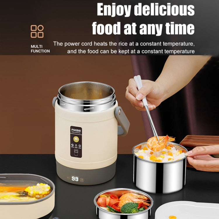 2.0L 304 Food Grade Insulated Lunch Box Electric Thermostat Lunch Bucket, CN Plug, Color: Temperature Display Beige Power Cord by bashfashion