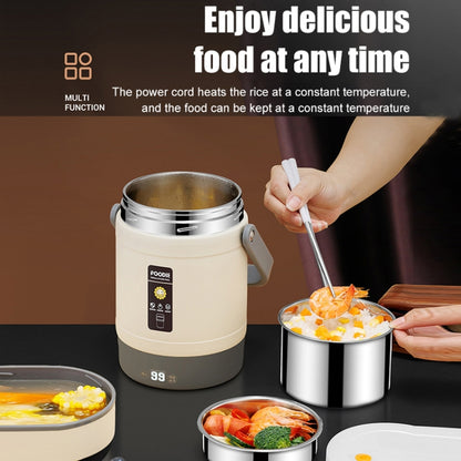 2.0L 304 Food Grade Insulated Lunch Box Electric Thermostat Lunch Bucket, CN Plug, Color: Temperature Display Beige Power Cord by bashfashion