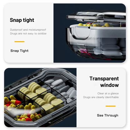 Portable Mini Compartmentalized Sealed Pill Box Weekly Morning And Evening Pill Capsule Dispensing Box, Style: 4 Grids Gray by bashfashion