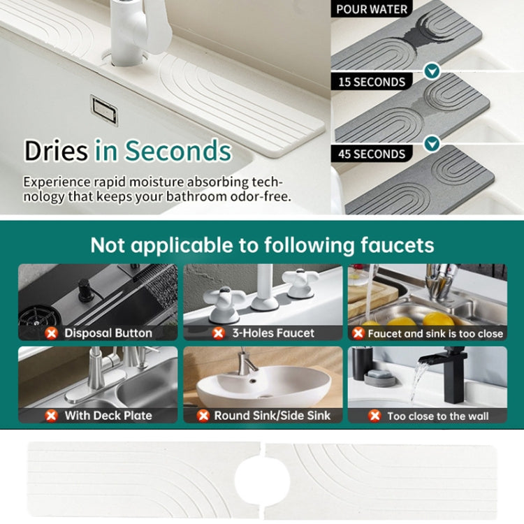 Faucet Sink Drying Mat Diatomaceous Earth Stone Splashproof Absorbent Sink Drainage Mat, Color: K02 White(40x10cm) by bashfashion