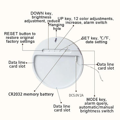 11.6-Inch RGB Wall Clock With Remote Control Multi-Functional Alarm Clock Bamboo+Bamboo by bashfashion