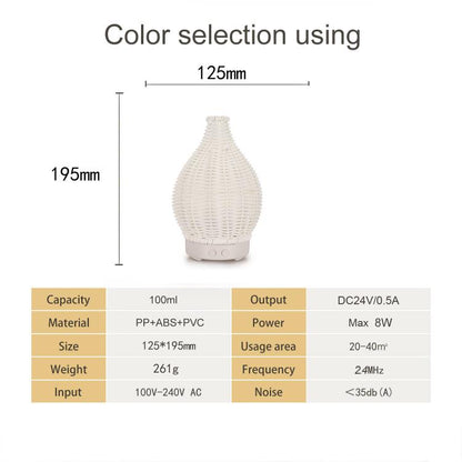 5V USB 100ML Hollow Rattan Ultrasonic Humidifier & Aromatherapy Diffuser with 7-Color LED Lights(White) by bashfashion