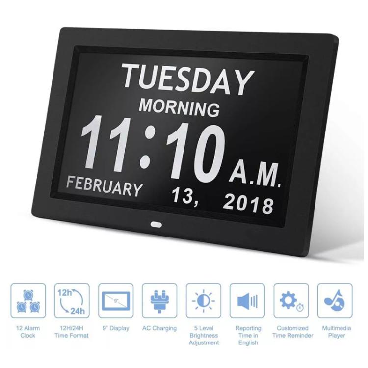 10-Inch Digital Clock With Voice Time Announcement, Auto DST Adjustment, 20 Custom Alarms, 8 Medication Reminders AU Plug Black by bashfashion