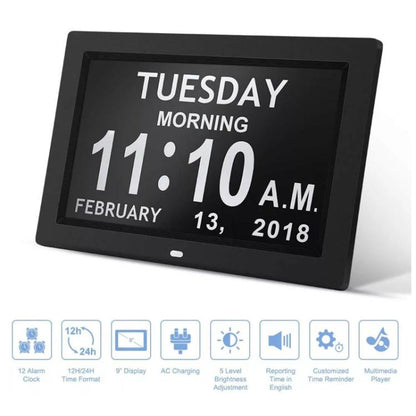 10-Inch Digital Clock With Voice Time Announcement, Auto DST Adjustment, 20 Custom Alarms, 8 Medication Reminders EU Plug Black by bashfashion