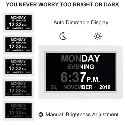 10-Inch Digital Clock With Voice Time Announcement, Auto DST Adjustment, 20 Custom Alarms, 8 Medication Reminders EU Plug Black by bashfashion